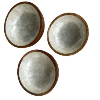 Set of 3 teak bowls with shell inlay